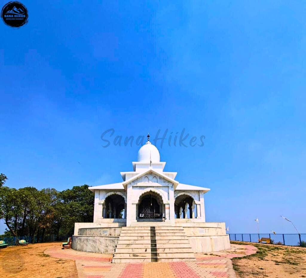 Bhadraj Temple, this image shows the beautifully peach and clam temple in the top of the hill.